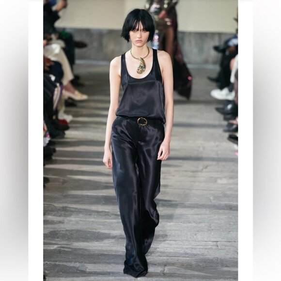 ETRO 2022 Satin Flared Black Wide-Leg Black Viscose Elegant Trouser Pants - Picture 1 of 15